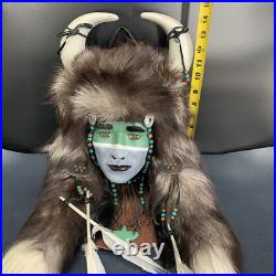 Vintage Native American Tribal Design Head Wall Mount Leather Feathers Beads 24