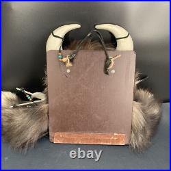 Vintage Native American Tribal Design Head Wall Mount Leather Feathers Beads 24