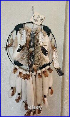 Vintage Native American Wool, fur, Pheasant Dream Catcher Mandala Ring 38