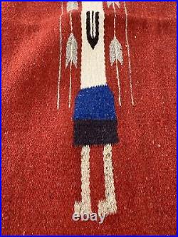 Vintage Native American Woven Mat Rug Tapestry Carpet Warrior Arrow Red