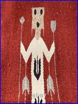 Vintage Native American Woven Mat Rug Tapestry Carpet Warrior Arrow Red