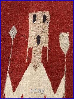 Vintage Native American Woven Mat Rug Tapestry Carpet Warrior Arrow Red