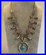 Vintage Native Sterling Silver Turquoise Squash Blossom Necklace Signed