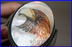 Vintage Navajo Scrimshaw Eagle Cuff Native American Indian Mop Sterling Bracelet