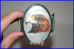 Vintage Navajo Scrimshaw Eagle Cuff Native American Indian Mop Sterling Bracelet
