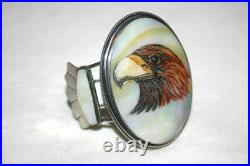 Vintage Navajo Scrimshaw Eagle Cuff Native American Indian Mop Sterling Bracelet