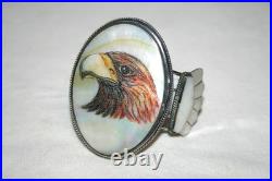 Vintage Navajo Scrimshaw Eagle Cuff Native American Indian Mop Sterling Bracelet