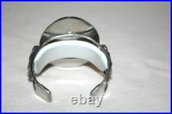 Vintage Navajo Scrimshaw Eagle Cuff Native American Indian Mop Sterling Bracelet