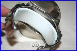 Vintage Navajo Scrimshaw Eagle Cuff Native American Indian Mop Sterling Bracelet