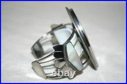 Vintage Navajo Scrimshaw Eagle Cuff Native American Indian Mop Sterling Bracelet