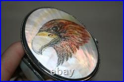 Vintage Navajo Scrimshaw Eagle Cuff Native American Indian Mop Sterling Bracelet