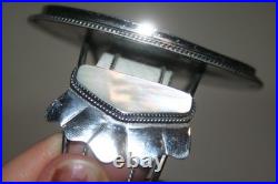 Vintage Navajo Scrimshaw Eagle Cuff Native American Indian Mop Sterling Bracelet