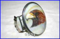 Vintage Navajo Scrimshaw Eagle Cuff Native American Indian Mop Sterling Bracelet