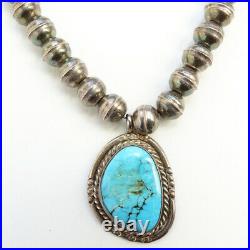 Vintage Navajo Turquoise Pendant Necklace Bench Bead Sterling Silver 21.5 Inch