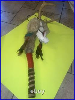 Vintage RARE Native American Ceremonial Medicine Stick Deer Head Moves