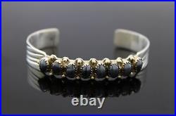 Vintage Signed N. Y. Native American Sterling Silver Hematite Cuff Bracelet 6.5