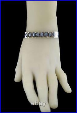 Vintage Signed N. Y. Native American Sterling Silver Hematite Cuff Bracelet 6.5