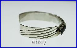 Vintage Signed N. Y. Native American Sterling Silver Hematite Cuff Bracelet 6.5