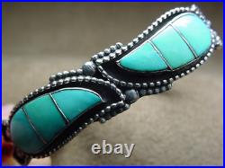 Vintage Signed Zuni Native American Sterling Silver Turquoise Cuff Bracelet
