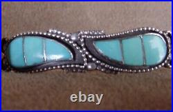 Vintage Signed Zuni Native American Sterling Silver Turquoise Cuff Bracelet