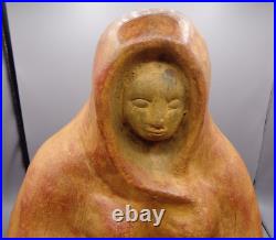 Vintage Southwest Indian Native American Woman Terra Cotta Clay Sculpture Statue