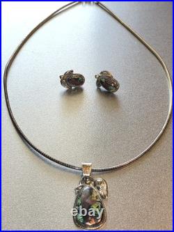 Vintage Sterling Silver Native American Turquoise Necklace And Earring Set