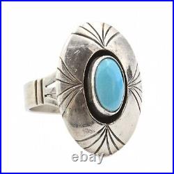 Vintage Sterling Silver Navajo Turquoise Classic Beautiful Ring Sz 7