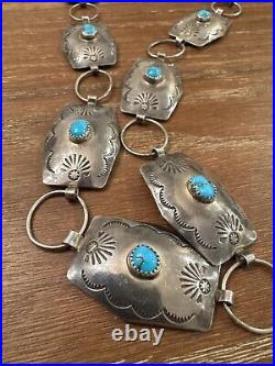 Vintage Sterling Silver & Turquoise Native American Signed CONCHO BELT 40 119g