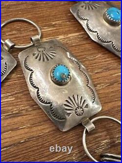 Vintage Sterling Silver & Turquoise Native American Signed CONCHO BELT 40 119g