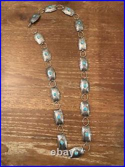 Vintage Sterling Silver & Turquoise Native American Signed CONCHO BELT 40 119g