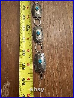 Vintage Sterling Silver & Turquoise Native American Signed CONCHO BELT 40 119g