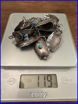 Vintage Sterling Silver & Turquoise Native American Signed CONCHO BELT 40 119g