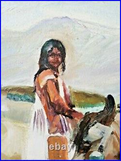 Vintage Western Native American Indians Horseback Painting Framed Art 22 X 30