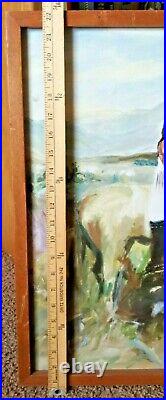 Vintage Western Native American Indians Horseback Painting Framed Art 22 X 30