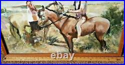 Vintage Western Native American Indians Horseback Painting Framed Art 22 X 30