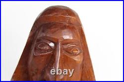 Vintage Wood Carving Native American Indian Bust Solid Wood Carving