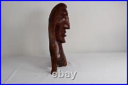 Vintage Wood Carving Native American Indian Bust Solid Wood Carving