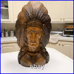 Vintage Wood Carving Western Sculpture Art 25 X 14 of Chief Old West