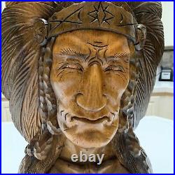 Vintage Wood Carving Western Sculpture Art 25 X 14 of Chief Old West