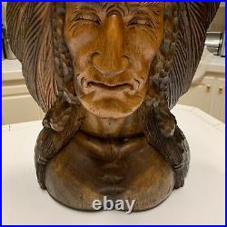 Vintage Wood Carving Western Sculpture Art 25 X 14 of Chief Old West