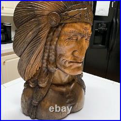 Vintage Wood Carving Western Sculpture Art 25 X 14 of Chief Old West