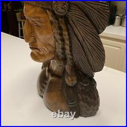 Vintage Wood Carving Western Sculpture Art 25 X 14 of Chief Old West