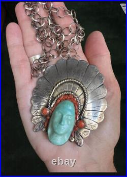 Vintage native american huge sterling silver necklace