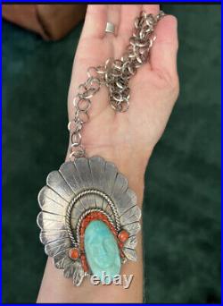 Vintage native american huge sterling silver necklace