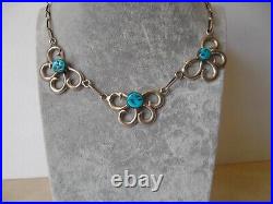 Vintage navajo sand cast turquoise scroll butterfly sterling silver necklace 45g