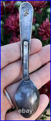 Vtg 925 Sterling Silver Old Pawn Navajo Baby Spoon Turquoise Signed LES RARE