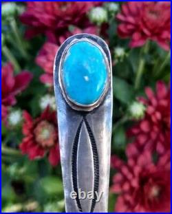 Vtg 925 Sterling Silver Old Pawn Navajo Baby Spoon Turquoise Signed LES RARE