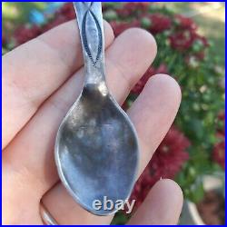 Vtg 925 Sterling Silver Old Pawn Navajo Baby Spoon Turquoise Signed LES RARE