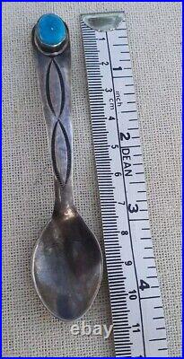 Vtg 925 Sterling Silver Old Pawn Navajo Baby Spoon Turquoise Signed LES RARE