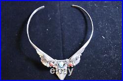 Vtg American Tradition Sterling Silver Turquoise Coral Choker 15 Long 56g